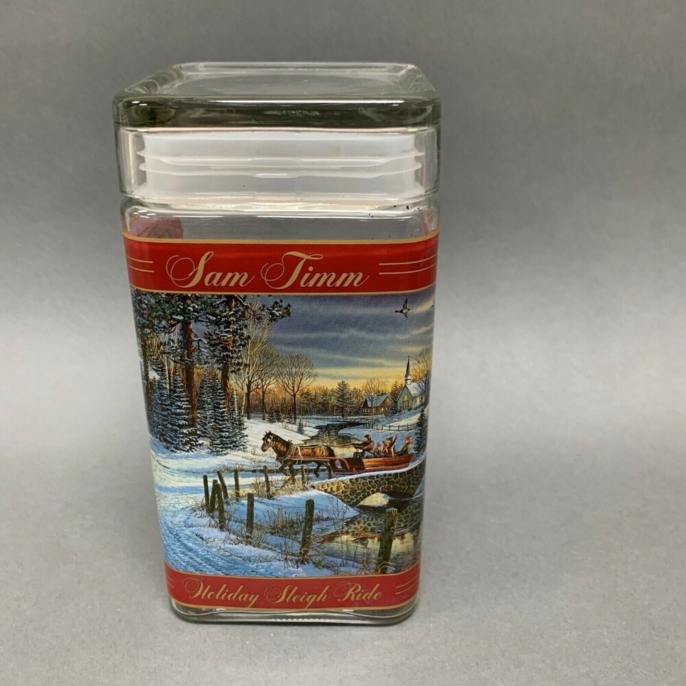 Sam Timm Empty Glass Storage Container Jar‎ Holiday Sleigh Ride